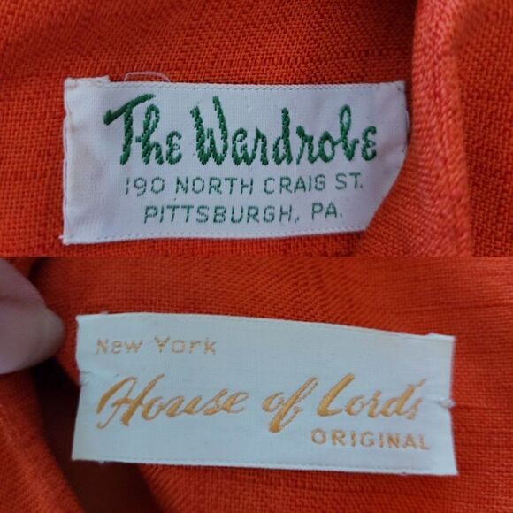 70's Dress House Of Lords Handmade Hostess Sleeveless Sheath Pockets Orange Sz S - Picture 3 of 12